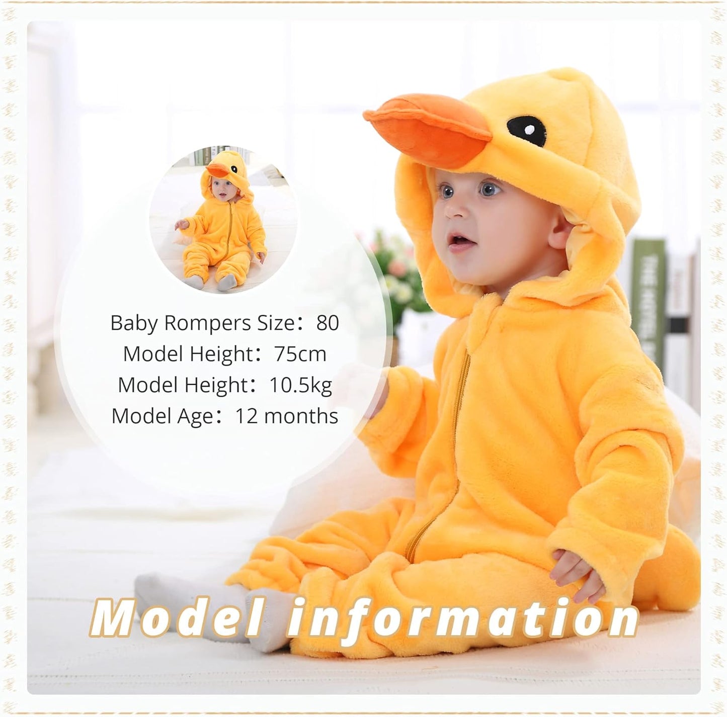 Unisex Baby Romper Winter and Autumn Flannel Jumpsuit Animal Cosplay Outfits Yellow-100Cm