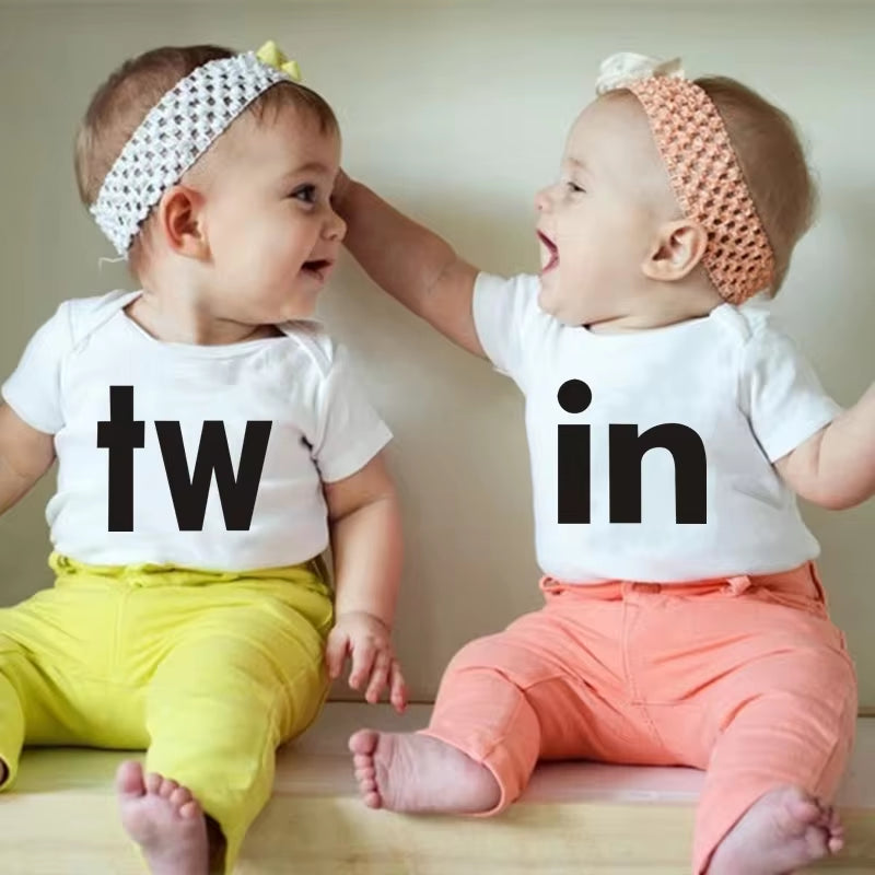 TW & in Letter Print Newborn Infant Baby Boys Girls Black Bodysuit Twins Romper Jumpsuit Outfits Hipster Baby Clothes 0-24M