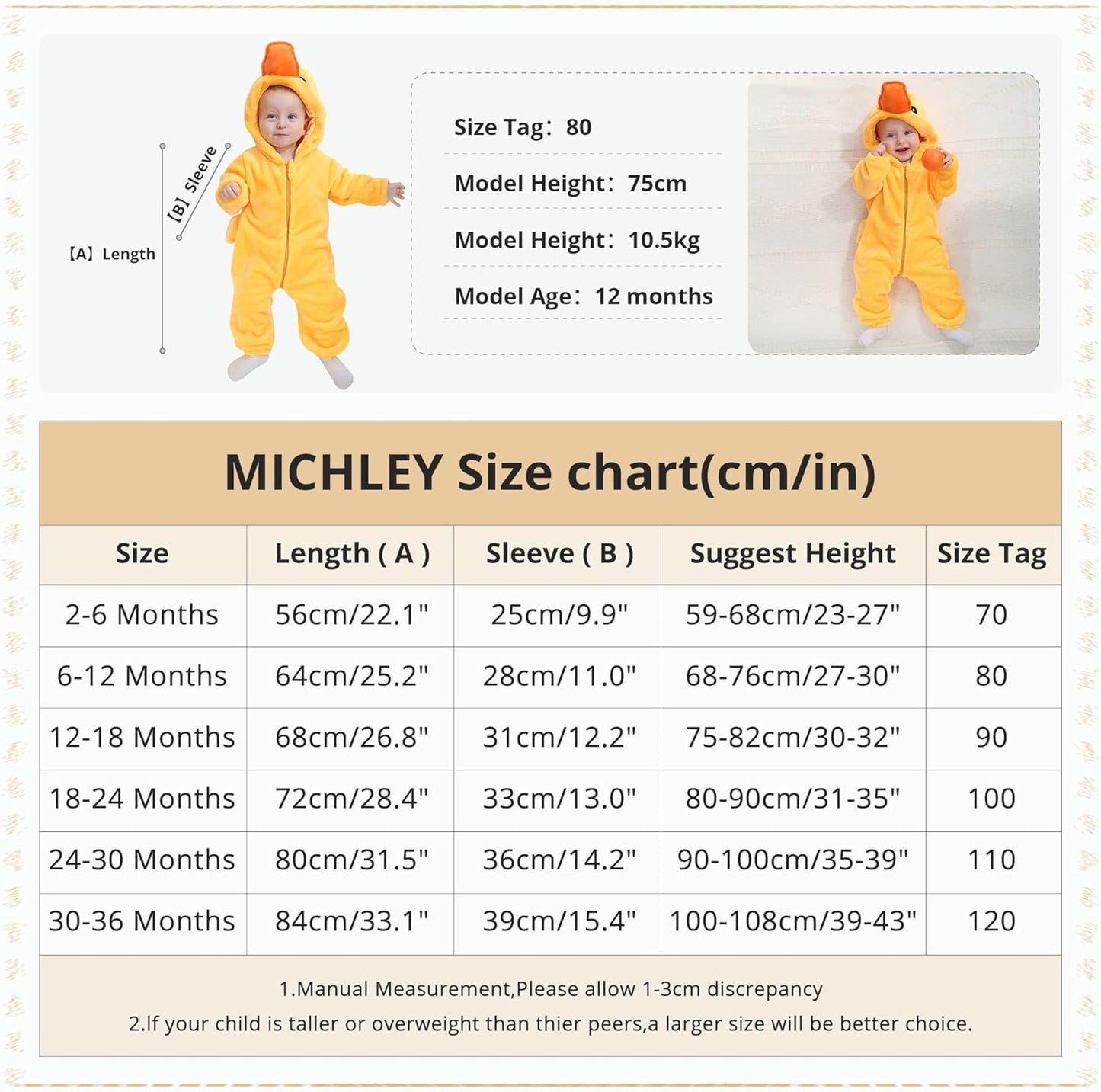 Unisex Baby Romper Winter and Autumn Flannel Jumpsuit Animal Cosplay Outfits Yellow-100Cm