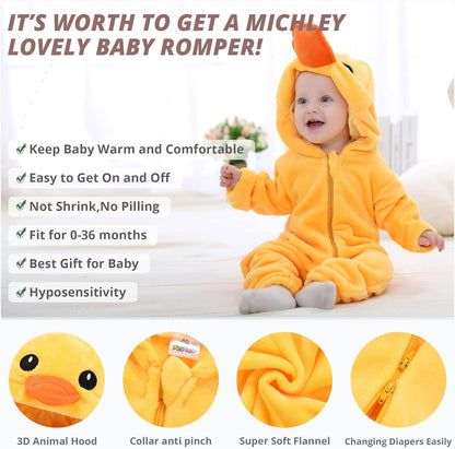 Unisex Baby Romper Winter and Autumn Flannel Jumpsuit Animal Cosplay Outfits Yellow-100Cm