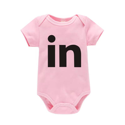 TW & in Letter Print Newborn Infant Baby Boys Girls Black Bodysuit Twins Romper Jumpsuit Outfits Hipster Baby Clothes 0-24M