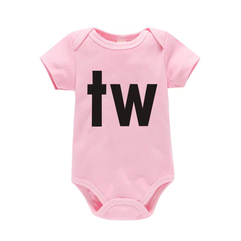 TW & in Letter Print Newborn Infant Baby Boys Girls Black Bodysuit Twins Romper Jumpsuit Outfits Hipster Baby Clothes 0-24M